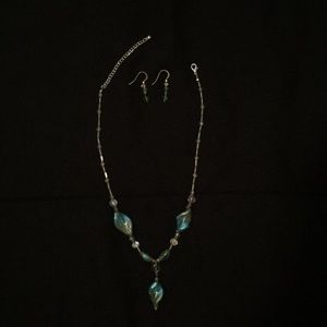 Dichroic glass and bead "Y" necklace and earrings